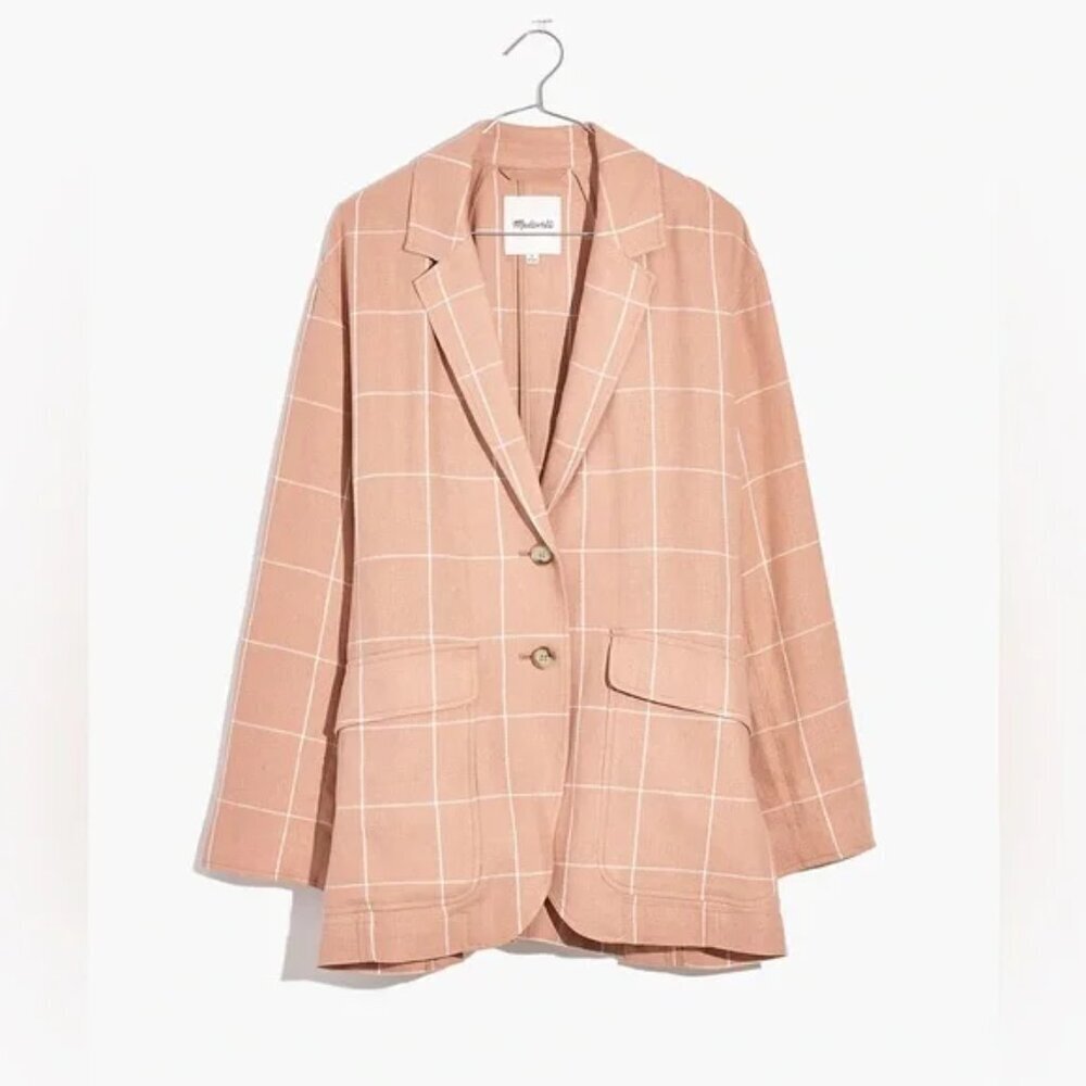 Madewell Breezewoven Larsen Linen Blazer Windowpane Plaid Sandstone Size XS chic